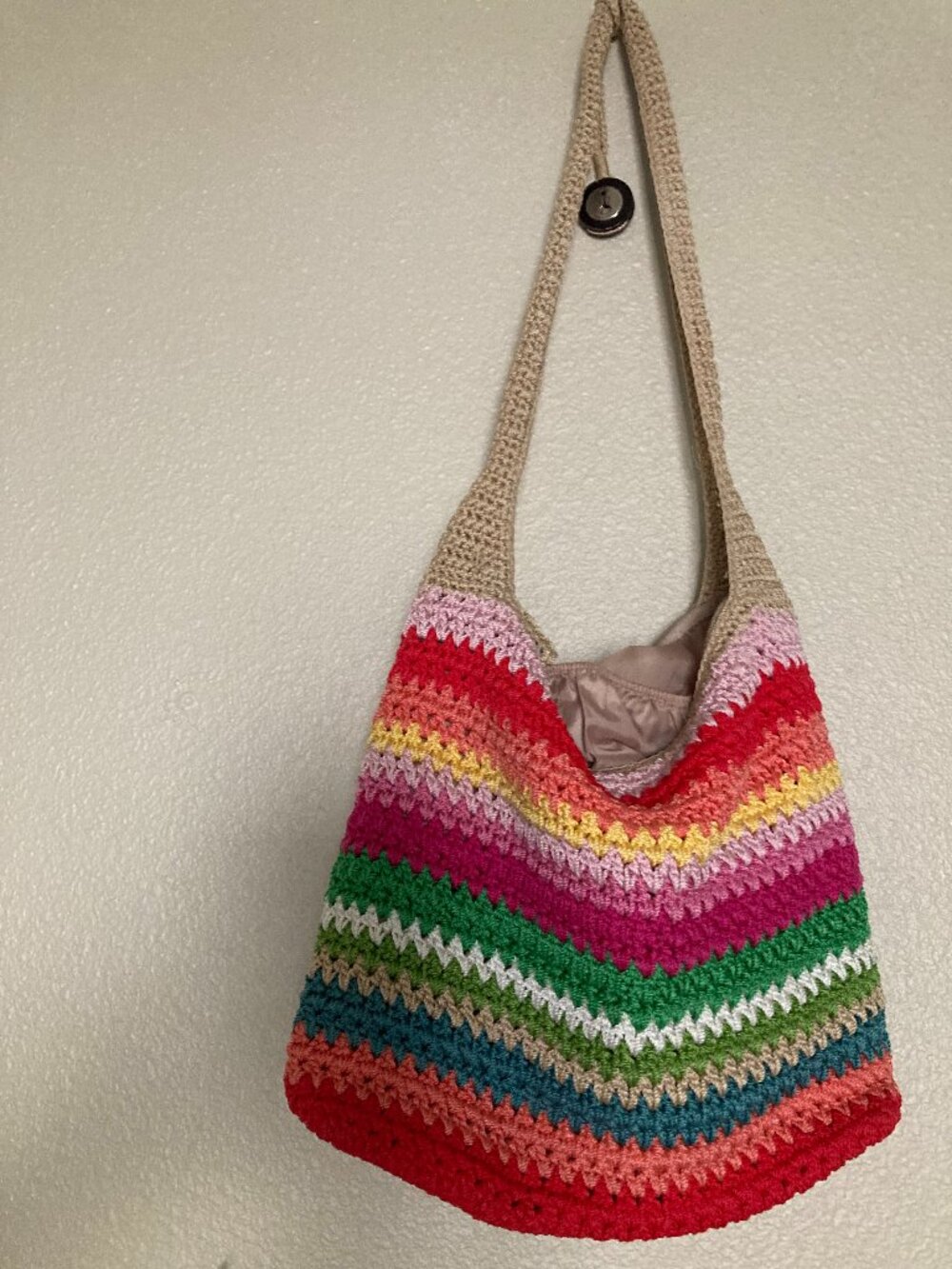 the Sak crochet rainbow purse